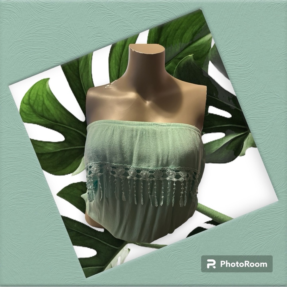 Ocean Drive mint green strapless top